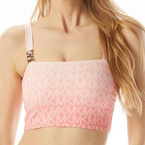 NWT! Michael Kors Pink Sangria Logo Cropped Swimsuit Bikini Top NEW!